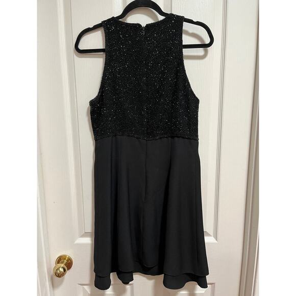 Vintage Cache Black Silk Beaded Cocktail Formal Dress 12 Fit and Flare Modest - Picture 4 of 10